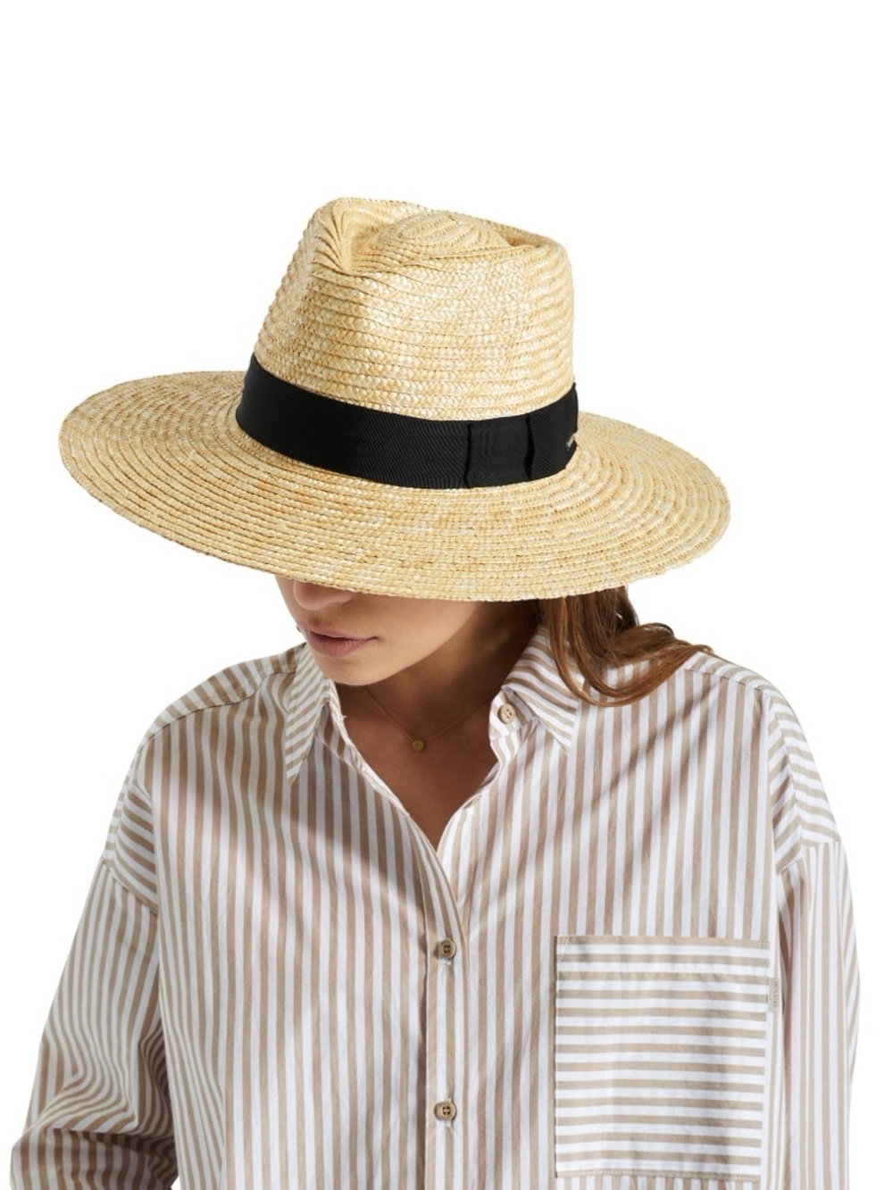 Brixton Joanna Straw Hat Small Wide Brim Fedora Natural Black Band - Picture 1 of 5